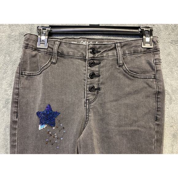 Cat & Jack Jeans Girls 12 Flip Sequin Star Skinny Super Stretch Adjustable Waist - Picture 5 of 8